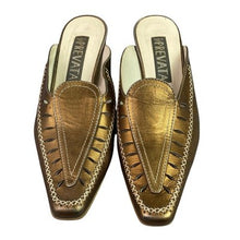 Load image into Gallery viewer, Prevata Shoes Womens 7 Gold Italian Mules Heels Metallic Festival Party Career
