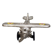 Load image into Gallery viewer, Cast Iron Airplane Toy Silver Biplane