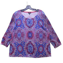Load image into Gallery viewer, Talbots Sweater Woman 2XL Blue Pink Paisley AOP 3/4 Sleeve Mature Plus