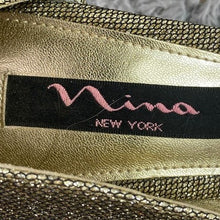 Load image into Gallery viewer, Nina New York Shoes Womens 7M Gold Glitter Open Toe Heels Cocktail Festival