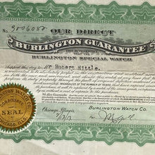 Load image into Gallery viewer, Antique 1913 Burlington Watch Co. Certificate Guarantee Ephemera Collectible