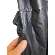 Load image into Gallery viewer, Vintage Paris Sport Club Trench Coat Womens Medium Black Leather Lined 90's 46"