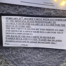 Load image into Gallery viewer, 1874 Montana Penitentiary Salary Document Old West History Jail Guard Ephemera