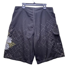 Load image into Gallery viewer, Ocean Pacific Shorts Mens 34 Embroidered Surfing Wraparound Surfing AOP Black