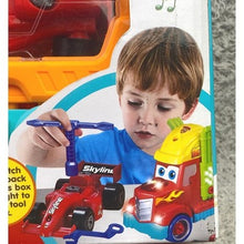 Load image into Gallery viewer, Semi-Truck Trailer Playset Lights Music Racecar Toy Toolbox Kids 3+ 36 Pieces