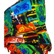 Load image into Gallery viewer, Hand Tied Fleece Blanket Motorcycle Bike 50x64 Throw Orange Rainbow