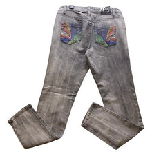 Load image into Gallery viewer, AKD MKS Jeans Womens 9 Gray Wash Rainbow Embroidered Pockets Academia Hip Hop