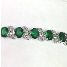 Load image into Gallery viewer, Emerald Green Crystal Bracelet Silver Tone Costume Cocktail Gemstone