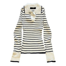 Load image into Gallery viewer, ZESICA Sweater Womens Small Striped Knit Ribbed Long Sleeve Collar Pullover NWT