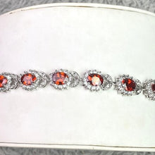 Load image into Gallery viewer, Oval Cut Orange Red Crystal Bracelet Silver Tone Festival Cocktail Gift Box