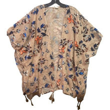 Load image into Gallery viewer, Japna Kimono Womens Large Floral Velvet Burnout Bohemian Tassels Festival