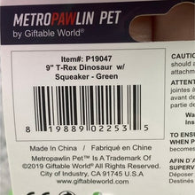 Load image into Gallery viewer, Lot of 2 Green T-Rex Dinosaur Dog Toy Plush Squeaker 9" MetroPawlin