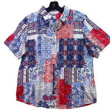 Load image into Gallery viewer, Allison Daley Shirt Womens 10 Patchwork AOP Patriotic Mature Button Down
