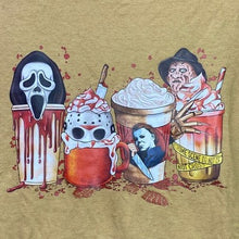 Load image into Gallery viewer, Slasher Horror Shirt Womens Small Coffee Drinks Scream Jason Everyday Streetwear