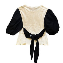 Load image into Gallery viewer, Zara Shirt Womens Medium Color Block Tie Back Balloon Sleeve Bow Academia