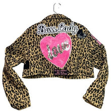 Load image into Gallery viewer, Ugly Diva Jacket Womens Extra Large Cropped Leopard Patches Denim Streetwear