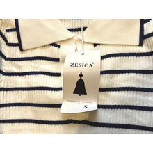 Load image into Gallery viewer, ZESICA Sweater Womens Small Striped Knit Ribbed Long Sleeve Collar Pullover NWT