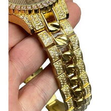 Load image into Gallery viewer, Techno King Mens Watch Gold Tone Iced Out Bling Roman Numeral Chronograph