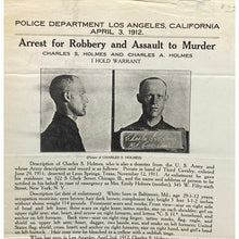 Load image into Gallery viewer, Antique 1912 Wanted Poster Mugshot Robbery Assault Murder Vintage Ephemera