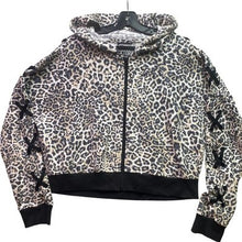 Load image into Gallery viewer, Victoria's Secret Hoodie Womens Large Leopard Lace Up Crop Full Zip Oversize