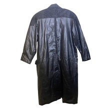 Load image into Gallery viewer, Vintage Paris Sport Club Trench Coat Womens Medium Black Leather Lined 90's 46"