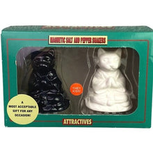 Load image into Gallery viewer, Buddha Cats Magnetic Salt Pepper Shakers Set White Black NIB