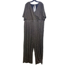 Load image into Gallery viewer, Torrid Jumpsuit Womens 4 (4X) Black Gold Metallic Plunge Neck Stretch Festival