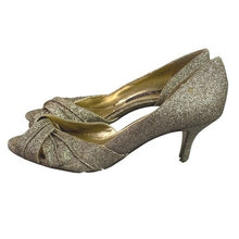 Load image into Gallery viewer, Nina New York Shoes Womens 7M Gold Glitter Open Toe Heels Cocktail Festival