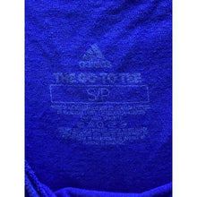 Load image into Gallery viewer, Adidas Shirt Mens Small Blue Striped Big Center Logo Spell Out Athleisure