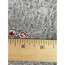 Load image into Gallery viewer, Oval Cut Orange Red Crystal Bracelet Silver Tone Festival Cocktail Gift Box