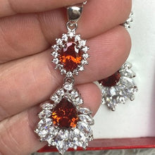 Load image into Gallery viewer, Orange Red Marquise Crystal Pendant Necklace Earrings Ring Jewelry Set Gift Box