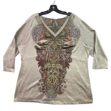 Load image into Gallery viewer, Embellished Blouse Womens 2XL 3/4 Sleeve Paisley AOP Festival Mature Career