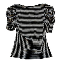 Load image into Gallery viewer, Merokeety Shirt Womens Small Striped Puff Sleeve Square Neck Baby Doll Tee NWT