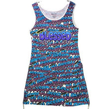 Load image into Gallery viewer, On Fire Dress Womens Large Blessed Graffiti Ruched Side Bodycon AOP Streetwear