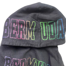 Load image into Gallery viewer, Bermuda Hoodie Mens Medium Rainbow Spell Out Sleeve Hits AOP Grunge Streetwear