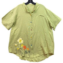 Load image into Gallery viewer, Art To Wear Shirt Womens 3XL Lime Green Artsy Floral Rainbow Button Down Mature