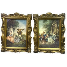 Load image into Gallery viewer, Pair of Vintage Rococo Style Wall Art Prints Ornate Gold Framed