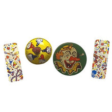 Load image into Gallery viewer, Four Vintage Tin Litho Noise Makers Wooden Handles US Metal Toy Clacker Festival