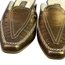Load image into Gallery viewer, Prevata Shoes Womens 7 Gold Italian Mules Heels Metallic Festival Party Career