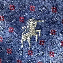 Load image into Gallery viewer, BRONZINI Necktie Mens Silk Blue Unicorn Logo AOP Career
