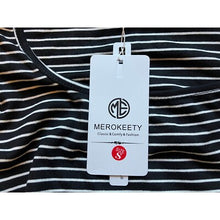 Load image into Gallery viewer, Merokeety Shirt Womens Small Striped Puff Sleeve Square Neck Baby Doll Tee NWT