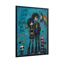 Load image into Gallery viewer, Creepy Cute Pastel Goth Character Poster with Progress Pride Flag - LGBTQ+ Wall Art