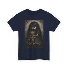 Load image into Gallery viewer, Creepy Girl with Teddy T-Shirt — Dark Gothic Horror Tee for Halloween