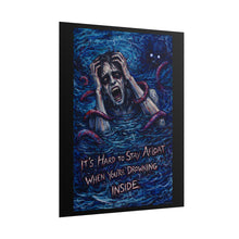 Load image into Gallery viewer, Poster — Dark Surreal Horror Print “It’s Hard to Stay Afloat When You’re Drowning Inside”