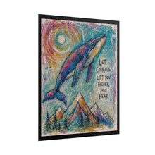 Load image into Gallery viewer, Soaring Humpback Whale "Let Courage Lift You Higher Than Fear" Mountain & Moon Canvas Poster
