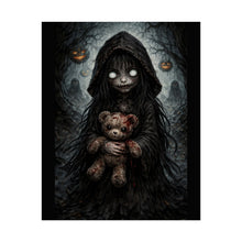 Load image into Gallery viewer, Horror Girl with Teddy Poster — Creepy Halloween Wall Art, Dark Gothic Nursery Print