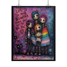 Load image into Gallery viewer, Trans Pride Emo Art Print, Vibrant Purple Gothic Multi-Flag Poster, Whimsical Dark Fantasy Room Decor