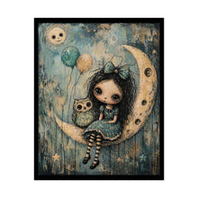 Load image into Gallery viewer, Whimsical Moon Girl Poster — Cute Owl Night Wall Art