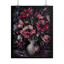 Load image into Gallery viewer, Mystical Gothic Spiderweb Floral Art Print – Dark Whimsy Stitched Bouquet & Vase Wall Decor