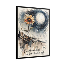 Load image into Gallery viewer, Rolled Poster — Sunflower Moon Watercolor Print with Quote: "Even the smallest light can bloom in the darkest night"